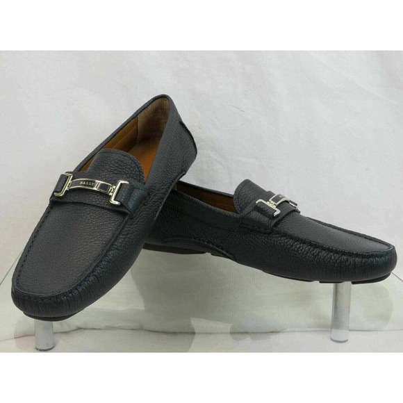 NIB BALLY DRULIO NAVY GRAINED LEATHER METAL LOGO DRIVING LOAFERS US 12 D ITALY main image 9